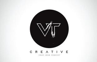 Création de logo lettre moderne vt avec monogramme noir et blanc. monogramme de brosse de logo de lettre créative. vecteur