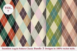 Ensemble de vecteur de motif classique argyle 5 conceptions traditionnelles, fond de texture de tissu