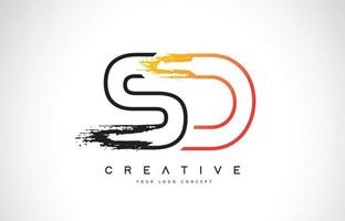 conception de logo moderne créatif sd avec des couleurs orange et noir. conception de lettre de course monogramme. vecteur