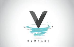 création de logo de lettre v avec des ondulations d'éclaboussures d'eau gouttes de réflexion vecteur