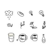 collection d'icônes de griffonnage de thème boire plus d'eau. vecteur