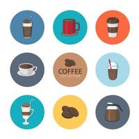 icônes plates pour café. illustration vectorielle. ensemble de café élégant d'icônes. café, boissons au café, cafetières et autres appareils vecteur