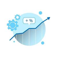 barres d'engrenage et de statistiques avec flèche, graphique de croissance, productivité de l'entreprise, icône du design plat d'illustration de concept d'amélioration dans le vecteur eps10. élément graphique de style simple et moderne