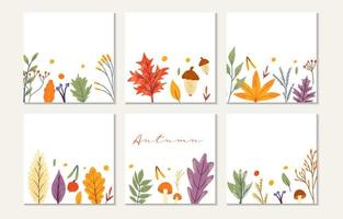 modèle de bannière décoré d'éléments à la mode d'automne et de texte. feuilles tombantes baies et champignons. ensemble de scrapbooking pour cartes de saison. illustration vectorielle naturelle plate pour la publicité, la promotion vecteur