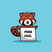 panda roux mignon avec illustration d'icône de vecteur de dessin animé câlin gratuit. animal icône concept vecteur premium isolé. style de dessin animé plat