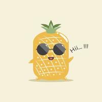 personnage d'ananas mignon avec des lunettes et dire bonjour illustration vecteur