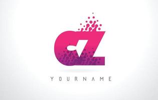 cz cz lettre logo avec couleur violet rose et conception de points de particules. vecteur