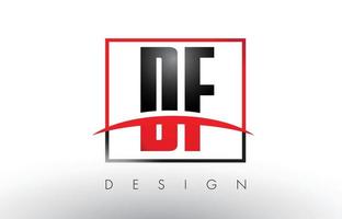 lettres du logo df df avec des couleurs rouges et noires et swoosh. vecteur