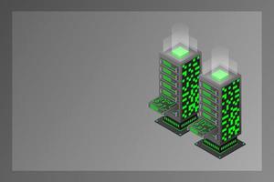 illustration vectorielle isométrique du centre de données. abstrait 3d serveur d'hébergement ou arrière-plan de la salle du centre de données vecteur