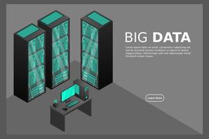 hébergement web et traitement big data, rack de salle de serveurs vecteur