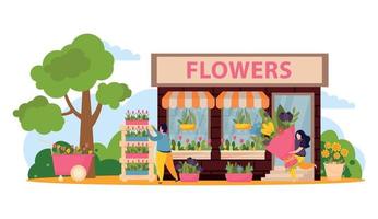 illustration de la composition du magasin de fleurs vecteur