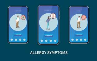 ensemble de smartphones symptômes d'allergie vecteur