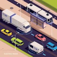 composition isométrique des camions électriques vecteur