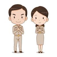 dessin animé mignon de couple d'officiers du gouvernement thaïlandais. vecteur