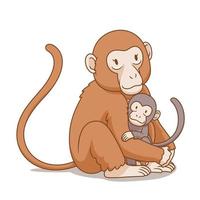 illustration de dessin animé de la mère singe embrasse le bébé singe. vecteur