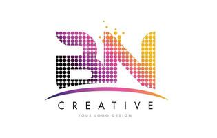 création de logo de lettre bn bn avec points magenta et swoosh vecteur
