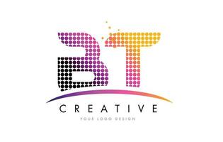 création de logo de lettre bt bt avec points magenta et swoosh vecteur
