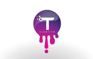 t lettre splash logo. conception de lettre de points et de bulles violets vecteur