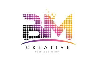 création de logo de lettre bm bm avec points magenta et swoosh vecteur