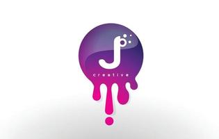 j lettre splash logo. conception de lettre de points et de bulles violets vecteur