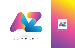 lettre du logo az avec de belles couleurs vibrantes arc-en-ciel. vecteur de lettres violet et magenta à la mode coloré.