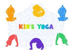 illustrations colorées vectorielles d'enfants silhouette faisant du yoga différentes poses de yoga ou exercices de gymnastique vecteur
