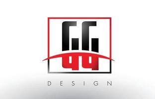 Lettres du logo gg gg avec des couleurs rouges et noires et swoosh. vecteur