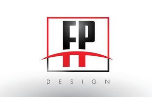 Lettres du logo fp fp avec des couleurs rouges et noires et swoosh. vecteur