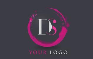 logo lettre ds concept de brosse splash violet circulaire. vecteur