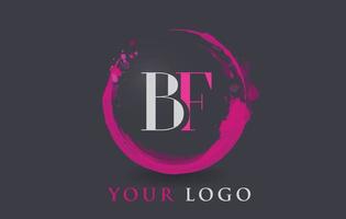 bf lettre logo concept de brosse splash violet circulaire. vecteur