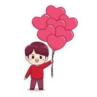 signe d'amour de la saint-valentin garçon mignon avec des ballons conception de personnage chibi kawaii vecteur
