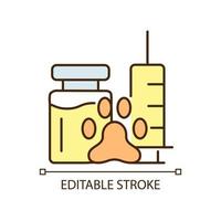 icône de couleur rvb de vaccin. vaccination des animaux de compagnie. prévention des maladies animales et des infections. préparation bio renforçant l'immunité. illustration vectorielle isolée. simple dessin au trait rempli. trait modifiable vecteur