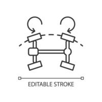 icône linéaire du système de direction à quatre roues. caractéristique innovante pour la voiture. expérience de conduite en douceur. illustration personnalisable de fine ligne. symbole de contour. dessin de contour isolé de vecteur. trait modifiable vecteur