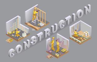 concept de rénovation. construction et réparation de maisons. isométrique. vecteur