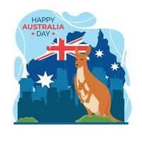 stand de kangourou devant le paysage urbain et la carte de l'australie vecteur