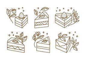 Éléments de logo vintage pour gâteaux, pâtisseries et boulangeries dessinés à la main vecteur