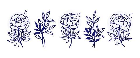 Éléments de logo linéaire fleur botanique vintage dessinés à la main vecteur