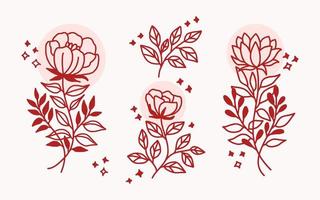 ensemble d'éléments de fleurs et de plantes linéaires vintage dessinés à la main pour le logo ou la décoration vecteur
