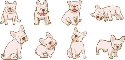 jeu d'illustrations drôles de chien bouledogue français de dessin animé vecteur