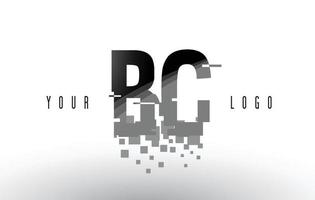 logo de lettre bc bc pixel avec des carrés noirs brisés numériques vecteur