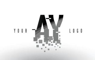 ay ay logo de lettre de pixel avec des carrés noirs brisés numériques vecteur