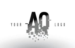 logo de lettre aq aq pixel avec carrés noirs brisés numériques vecteur