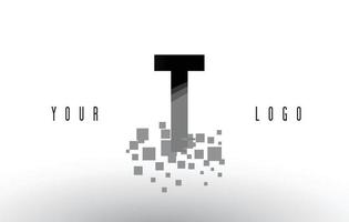 logo de lettre t pixel avec carrés noirs brisés numériques vecteur