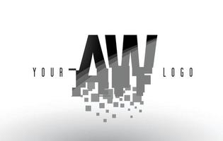 aw aw logo de lettre de pixel avec des carrés noirs brisés numériques vecteur