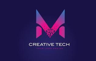 m création de logo de lettre initiale avec des pixels numériques dans des couleurs bleu violet. vecteur