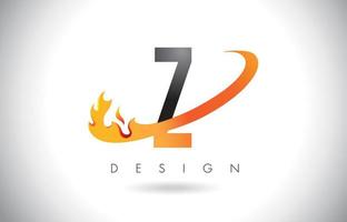 logo de lettre z avec design de flammes de feu et swoosh orange. vecteur