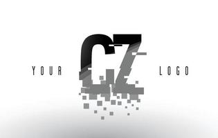cz cz pixel lettre logo avec carrés noirs brisés numériques vecteur