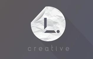 l lettre logo avec texture de papier d'emballage froissé et déchiré. vecteur