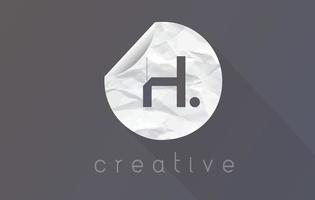 logo de lettre h avec texture de papier d'emballage froissé et déchiré. vecteur