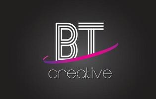 bt bt lettre logo avec design de lignes et swoosh violet. vecteur